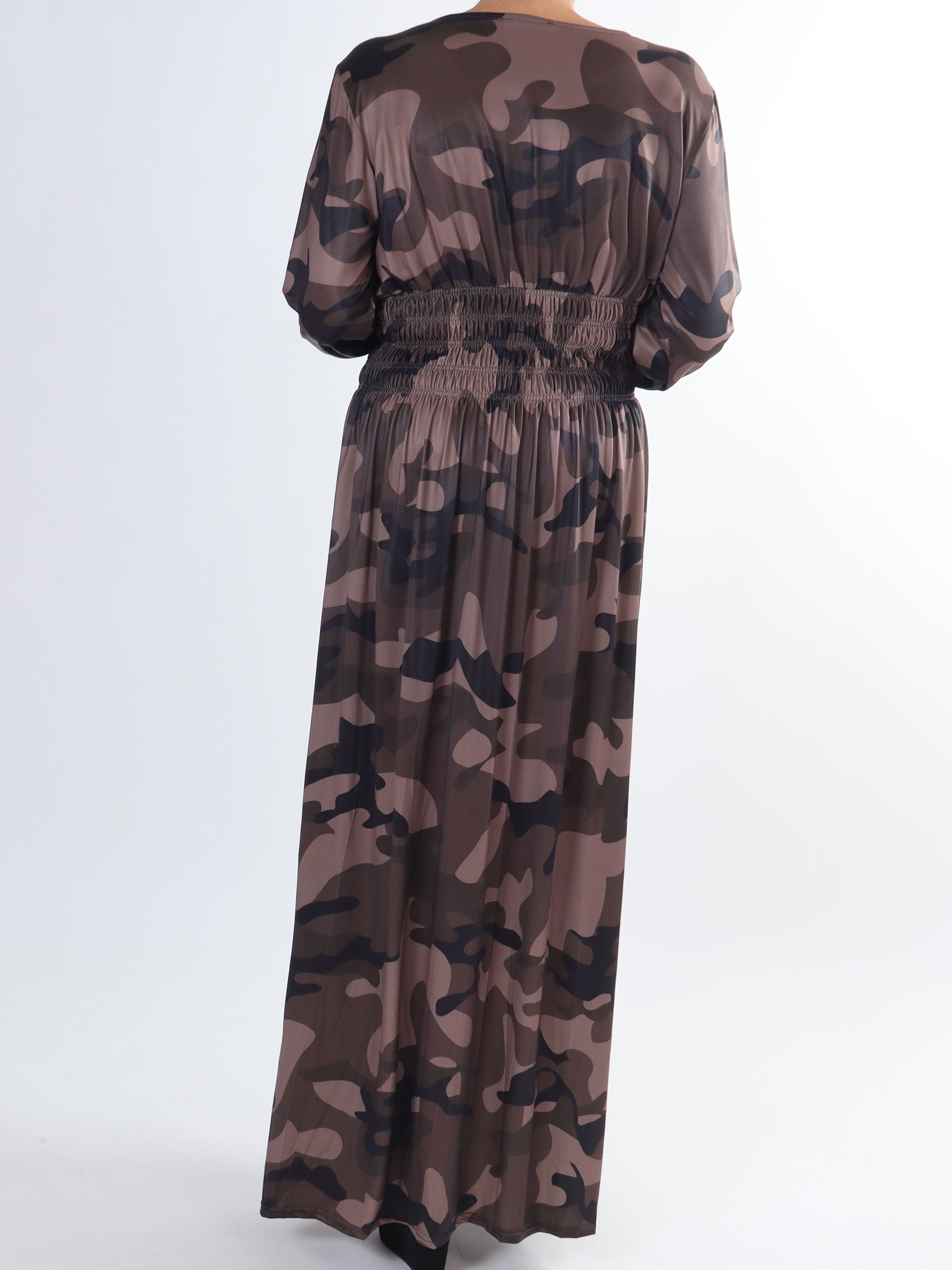 Pams Camo L/S - Plus size elastisk kjole i camouflageprint